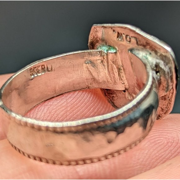 Artisan Signed LOW Fiery Natural Opal Sterling Silver Gold Ring Size 7 - Picture 9 of 12